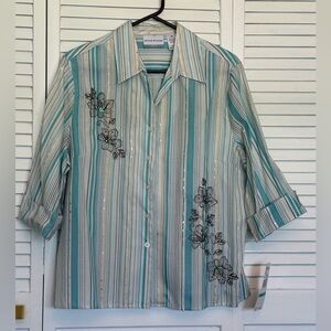 Alfred Dunner Ladies Petite Striped Button Down Blouse